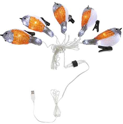 UPKOCH Led Rotkehlchen Lichterkette Solar Led Lampenkette Acryl Vogel Licht Usb Betriebene Deko Für Garten Balkon Innen Außen