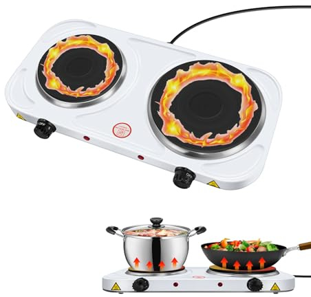 Hot Plate, Portable Electric Hob for Home, Double Hot Plate with 5 Adjustable Temperature Settings Control, Ring Table Top Stove for Cooking, Frying, Warming, Ideal for Cooking While Travelling