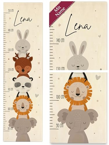Messlatte Kind Holz - Tiere - Kindermesslatte Elefant I Löwe I Panda I Reh I Hase - 90-150 cm - Holz - kinder 160 tier hasen messlatten für baby- & kleinkinderzimmer größe mädchen