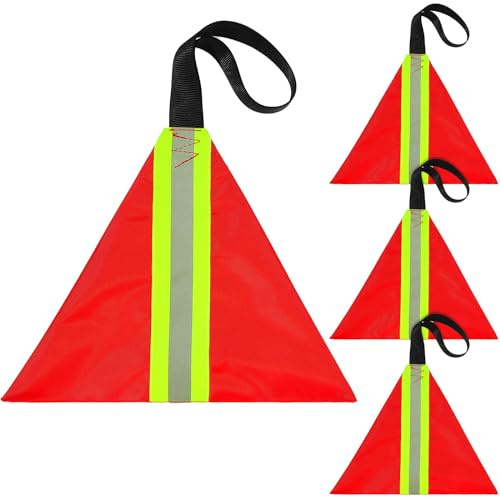 Mindsoft 4 Pcs Safety Red Tow Flag Reflective Warning Kayak Red Flag for Truck Loads Safety Signs for Trailer Hauling Hunting Bike Trailer Hauling Warning Accessories Kit(Triangle 1)