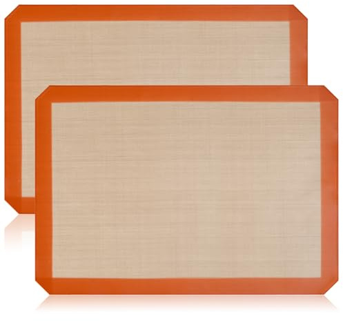 Luckyiren 2 Pack Silicone Baking Mat Set, Nonstick Half Sheet, Orange/Beige