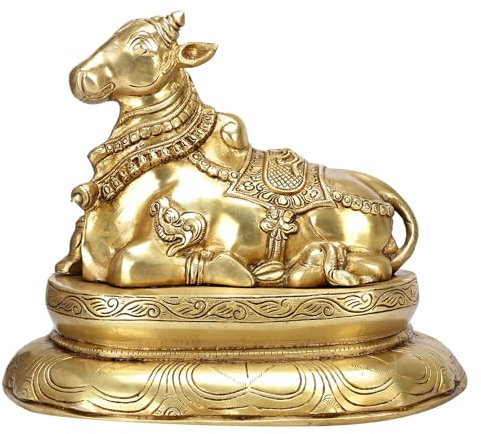 Kartique Große Nandi-Kuh-Statue aus Messing, Shiva-Bulle, sitzend für Pooja und Heimdekoration, goldfarben, Höhe 30,5 cm