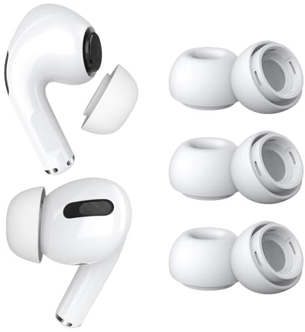 3 Paar Ersatz-Ohrstöpsel für AirPods Pro Gen 1 & 2 von MMOBIEL - Anti-Rutsch Silikon Ohrstöpsel Spitzen mit Geräuschreduzierungsloch, Tragbare Aufbewahrungsbox und Passt in Ladehülle - M – Weiß