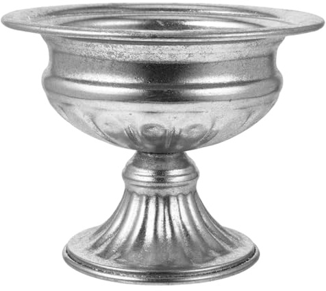 Happyyami Metal Urn Planter Silver Vase Trumpet Pot for Table Centrepiece | Roman Planter Pot Flower Holder Floral Arrangement Tabletop Wedding Centerpieces Pot Party Decoration 15.5X 15.5X 12Cm