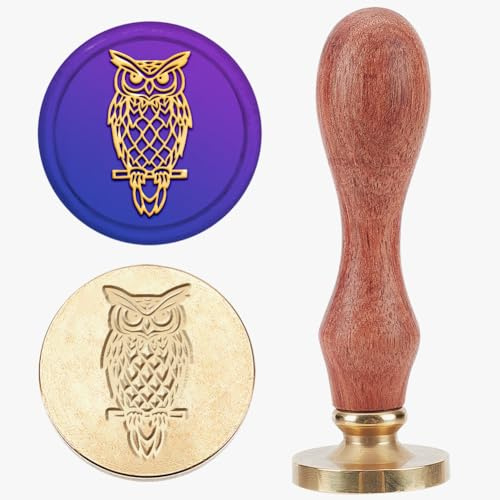 MAYJOYDIY Siegelstempel Aus Wachs Mit Eulenmotiv 25mm Waldtier Vintage Siegelwachsstempel Abnehmbarer Messingkopfstempel Mit Holzgriff Ideal Für Einladungen Umschläge Geschenkverpackungen Dekoration