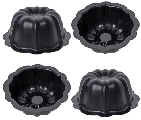 Gvhntk 4 Pack Nonstick Fluted Mini Cake Pan 4 Inch Carbon Steel Tube Muffin Pans Metal Round Pumpkin Shaped Cake Small Flan Reusable Mold Individual Baking Cups for Baking Cupcake(4, black)