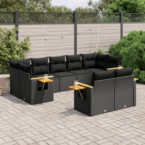 Rantry 9-TLG. Gartensofa Set mit Kissen Gartenmöbel Outdoor Sofa Gartenlounge Loungesofa Balkon Lounge Loungemöbel Ecklounge Sitzgruppe für Garten, Terrasse und Balkon Schwarz Poly Rattan