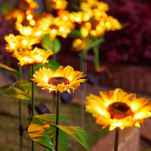 Ailao Solar Blumen Sonnenblumen für Außen Garten 8 Stück 1 Blume Solarleuchten für Außen Solarleuchten Garten IP65 Wasserdichte Gartenbeleuchtung für Gartendekoration Rasenblumenbeete Feldwege.