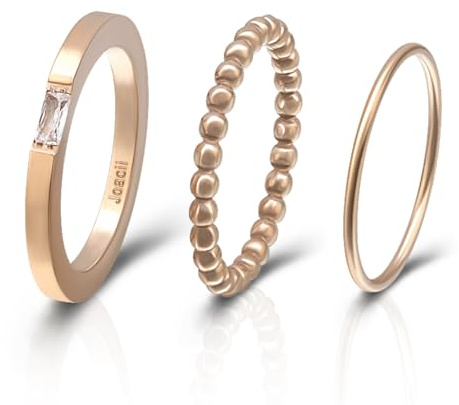 Joacii 18K Gold Vergoldete Stapelbar Ringe für Damen Wasserfest Stacking Ring Set Verlobungsring Statement Promise Daumenring Fingerring für Frauen Mädchen, Größe 6 bis 10(Rosegold/Gelb/Weiß)