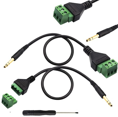 RUNCCI-YUN 2 Pz 6,35 mm TRS 3 Poli Spina Maschio connettore stereo jack,Spina Maschio 1/4 6.35mm Terminale Senza Saldatura,6,35 mm (1/4) TRS Maschio a 3 Pin/vite morsettiera Connettore
