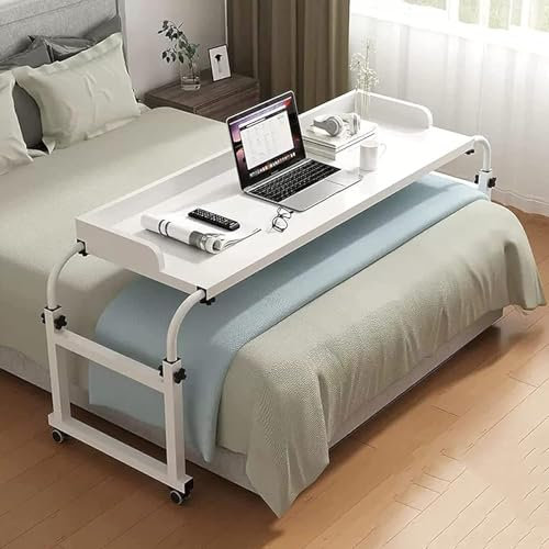 GJVBGA Mobiler Betttisch Auf Rollen, Overbed Table Laptop Betttisch Computerständer Für Krankenbett, Pflegebett, Laptoptisch(Color:Weiß)