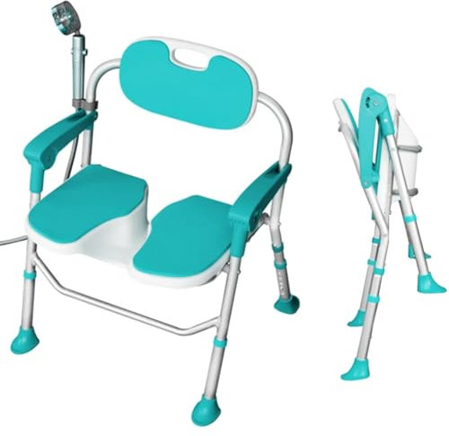 Sedia da vasca da bagno resistente con braccioli e schienale per anziani, disabili, anziani e incinte, sedile da doccia a forma di U, supporta fino a 181,4 kg