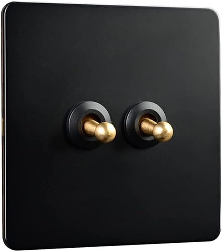 VDCVADKYE Wall Toggle Switch, Copper Lever Antique Hand Made Switch 1-4 Gang 2 Way Black Toggle Light Switch Solid 86 Type10A Dual Control Lever Toggle Switch(2 Gang)