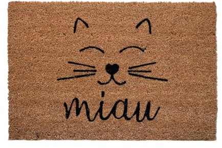 oKu-Tex Fußmatte Koko-Print Kokosmatte mit Aufdruck | mit Motiv Katze MIAU | 60 x 40 cm | rutschfest | Indoor, für Innen