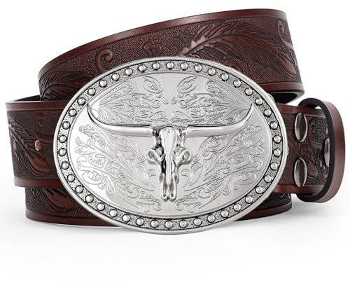 JasGood Läderbälte för män kvinnor cowboy cowgirl andra lager läderbälte för jeans byxor, mörkbrun, 100cm:Für Größe 76cm-89cm