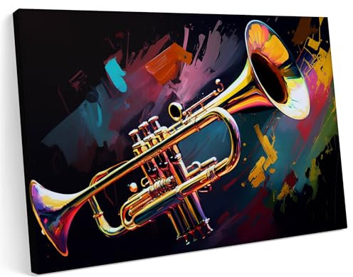 Printonia Leinwandbild m Bild auf Leinwand 70x50 Trompeten Trompeten Musik Abstrakte Kunst Klang