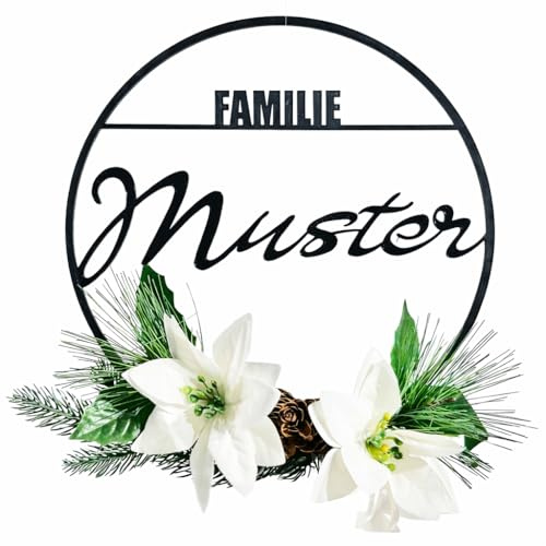 Generisch Türkranz personalisiert mit Familiennamen Deko Türschild Wandkranz Valentinstag individuell Geschenkidee für Familie Freunde Haustür Deko Eingangsbereich Winterdeko Geschenk