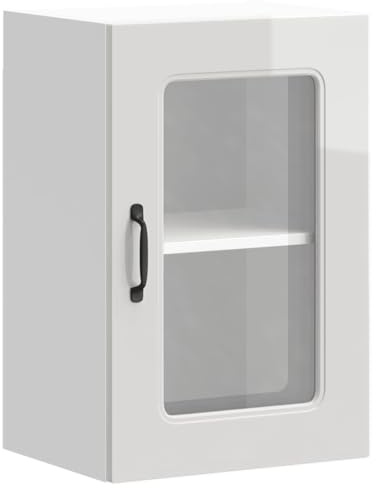 vidaXL Pensile da Cucina con Porta in Vetro Kalmar Bianco Lucido