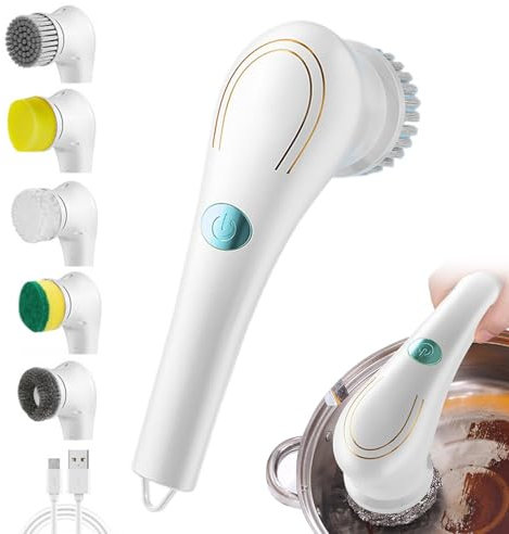 Oldmoom Brosse de nettoyage électrique – Brosse à main | Brosse de douche à main, brosse multifonction pour le nettoyage avec têtes de brosse remplaçables