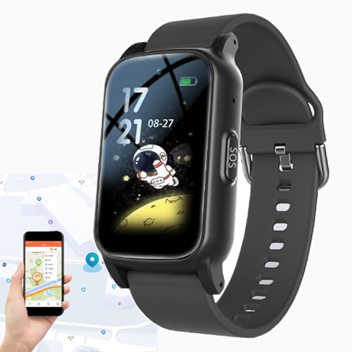 Weyot Montre Connectée avec Détecteur de Chute, Montres Intelligentes Surveillance De La Santé des Personnes Âgées, Bracelet De Positionnement GPS,Black
