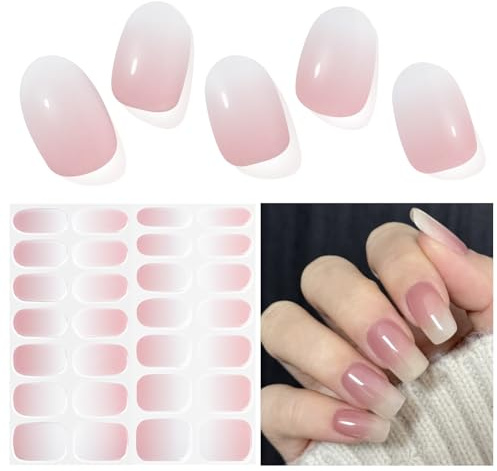 DUKASOU Gel Nail Stickers,28 Pcs Semi Cured Gel Nail Strips UV Light/LED Lamp Required,Long Lasting Polish StickersSelf Adhesive,Easy to Apply Remove