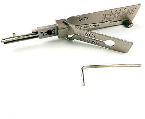 QiDAi SC1 - Juego de herramientas de ganzúas 2 en 1 con llave de tensión, decodificador SC1 y cilindro de bloqueo de púa, herramienta profesional para cerrajeros y principiantes