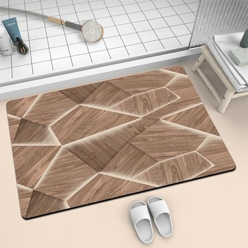 Odot Alfombra Baño Secado Rápido Alfombrilla de Baño Antideslizante de Piedra Diatomita Súper Absorbente Alfombra Felpudo Suaves para bañera, Ducha y Cocina, Madera Marrón (Grano Madera,40x60cm)