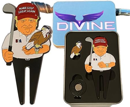Divine Products llc Donald Trump Pitchgabel-Geschenkset mit magnetischem Ballmarker und Hut-Clip von The Peach