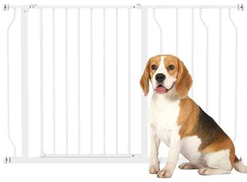 PawHut Türschutzgitter mit 10/20 cm Verlängerung für 75-115 cm Weiß | Treppenschutzgitter ohne Bohren, Türgitter, Treppengitter, Beidseitige Einhand Öffnung, Schwenkbar, Stahl
