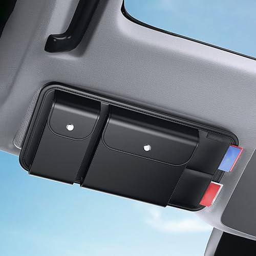 bairuibin Auto Brillenhalter für BMW 4 Series 2013-2025 F32 F33 F36 G22 G23 G26,PU Leder Sonnenblende Organizer,Multifunktionale Aufbewahrungstasche für Karten,Visitenkarten,Stifte und Sonnenbrille