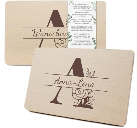 Yabaduu individuelles Holzbrettchen Frühstücksbrettchen 23,5x15cm mit Wunschname und Buchstaben für Kinder personalisiertes Schneidebrett aus Holz als Geschenk zum Geburtstag (01 Blumen)