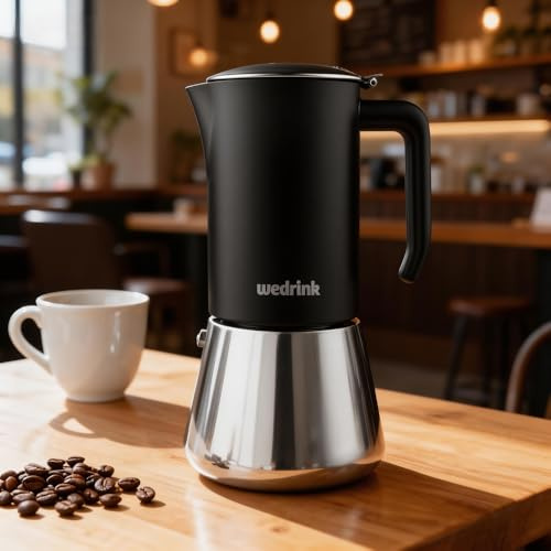 wedrink Premium 304 Stainless Steel Moka Pot, 9 Cup Stovetop Espresso Maker, Induction & All Stovetops Compatible