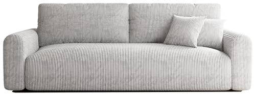 IDOHOME Schlafsofa 3 Sitzer mit Bettkasten 244 x 98 cm Hellgrau | 244 x 98 cm, Bequem sitzen, Schlaffunktion, Wohnzimmer und Gäste, Integrierter Bettkasten