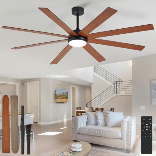Depuley Ventiladores de techo de 72 con luz: Ventilador de techo grande para exteriores, para patios y salas de estar - Ventiladores de techo grandes de 8 aspas con mando a distancia y temporizador