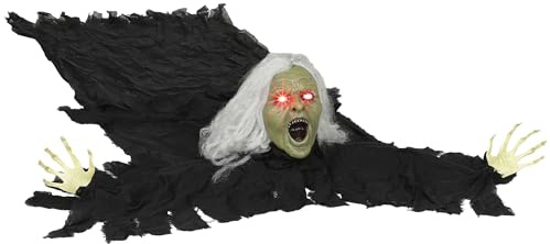 Outsunny Halloween Deko Zombie Kriechend mit Leuchtenden Augen gruseligem Sound Horror Skelett Spukhaus Garten Party