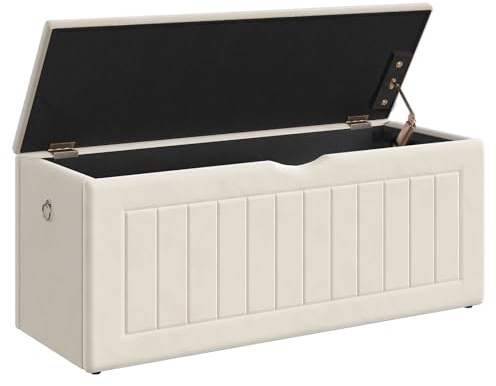 HOOBRO 110 cm Boîte à Jouets avec revêtement en Velours, Coffre avec charnière et poignées, Banc de Rangement, Banc à Chaussures, pour Chambre des Enfants, Salon, Beige EBE211CW01G1