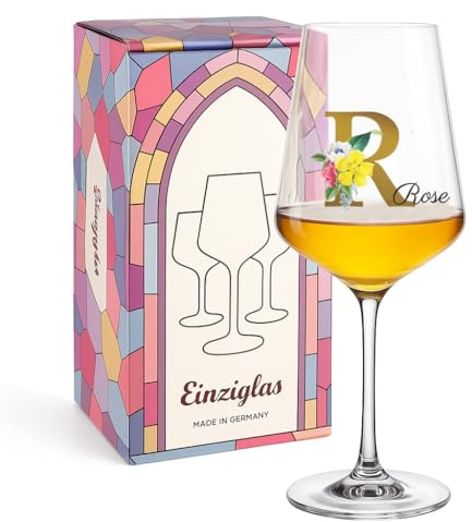 glastal Weinglas Personalisiertes Geschenk für Frauen Leonardo Puccini Rotweinglas 560ml mit Namens & Monogramm - Florale Initialen - Geburtstag Weihnachten Geschenk für Mama Weinliebhaber Freundin