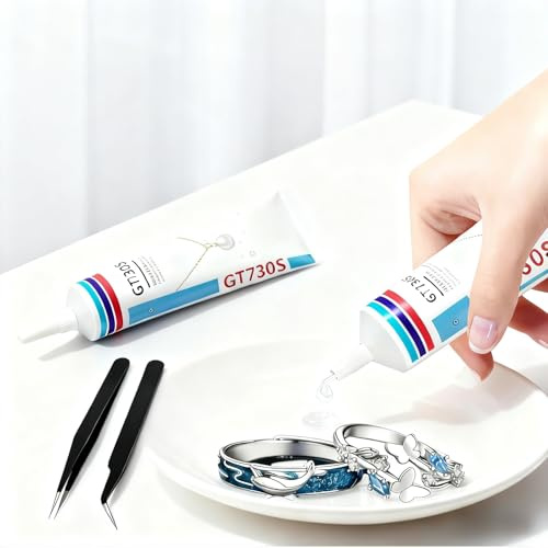 Colla per Bigiotteria,Colla per Tessuti Strass,Multiuso Gioielli Trasparente,Adatto per Incollare Vari Gioielli,Pietre Preziose,Metalli,Vetro Materiali,Impermeabile,60 ml,2 pezzi