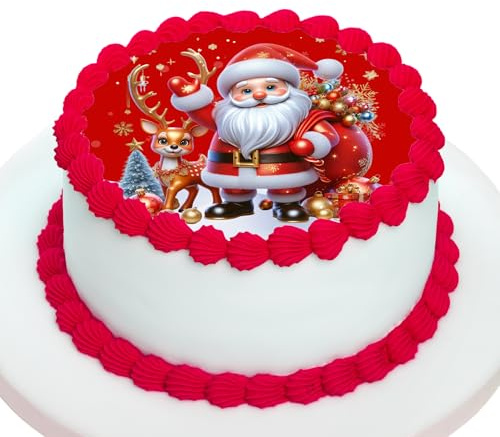 Kardasis Weihnachtsmann Zuckerpapier Tortenaufleger | Essbarer Aufleger für Torten & Kuchen | Santa Claus Tortendekoration Weihnachten | 20 cm rund Zuckerpapier