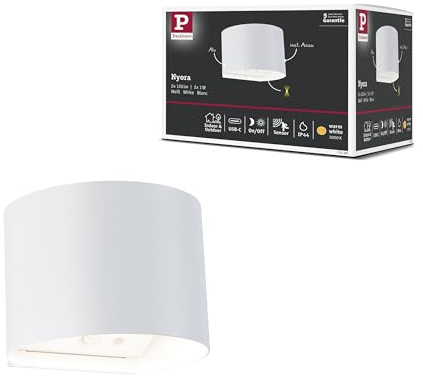 Paulmann 71285 LED Akkuwandleuchte Nyora inkl. Dämmerungsgesteuerter Bewegungsmelder (HF) IP44 3000K 135x120mm 2x1W / 1W Weiß