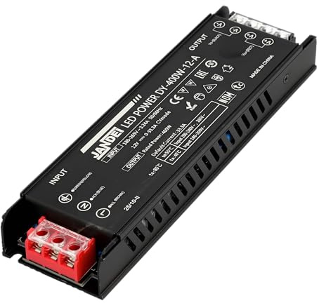 Jandei - Fuente de Alimentación Transformador Compacto 110/220V AC a 12V DC 400W 33,33A, Instalación en Interior IP20 para Tira Led, Neón o Dispositivos de Bajo Voltaje
