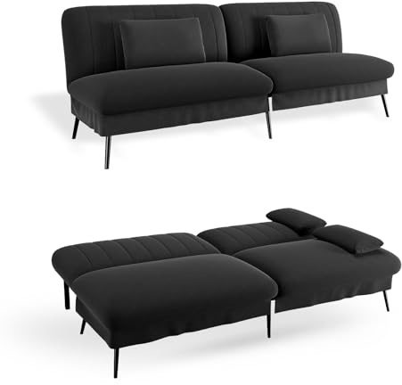 COMHOMA Klappbares Schlafsofa mit Schlaffunktion - 2-in-1 Couch, Multifunktionales Schlafsofa mit Großer Liegefläche, Platzsparendes Bettsofa für Wohnzimmer, Gästezimmer & Heimkino,Schwarz
