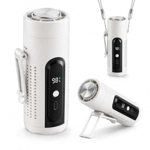 ZONSUSE Ventilador Portátil, 3 en 1 Ventilador de Mano con Placa de Enfriamiento, Mini Ventilador USB Recargable de 5 Velocidades con Pantalla LED, Soporte de Mesa y Luz para Viaje Oficina (Blanco)
