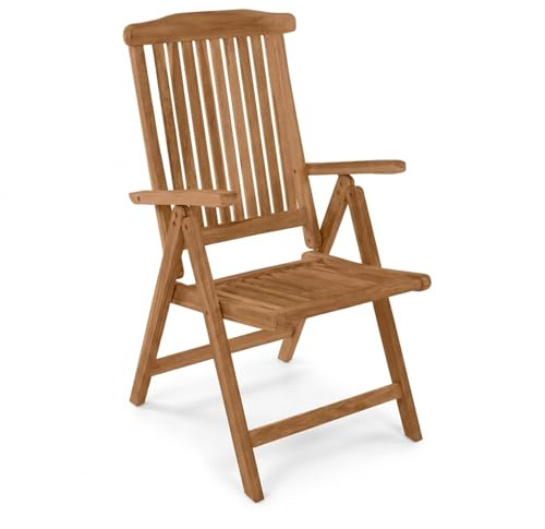 SAM Premium Hochlehner Aruba, Teakholz massiv lackiert, Klappstuhl | Gartenstuhl, 5-Fach Verstellbar mit Armlehnen bis 150 kg, wetterfest für Garten Terrasse Balkon Outdoor, Unikat