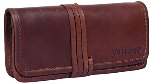 STILORD Lenny Federmäppchen Leder Vintage klein Lederetui Elegantes Lederaccessoire ideal als Stifteetui Schreibmappe und Geldbörse echtes Büffelleder Farbe:Sattel-braun