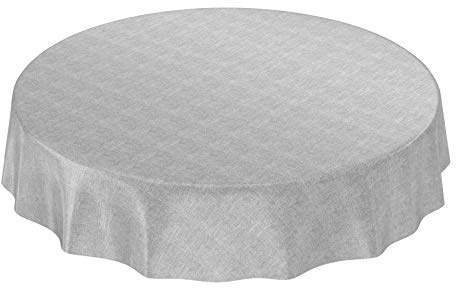 ANRO Wachstuchtischdecke Wachstuch Wachstischdecke Tischdecke Wachstuchdecke Grau Leinenoptik Rund 140cm abwaschbar wasserabweisend Gartentischdecke Meterware pflegeleicht Lotuseffekt