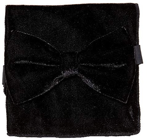 Vesuvio Napoli Bow Tie Handkerchief Solid BLACK Color VELVET Fabric BowTie Hanky Pocket Square