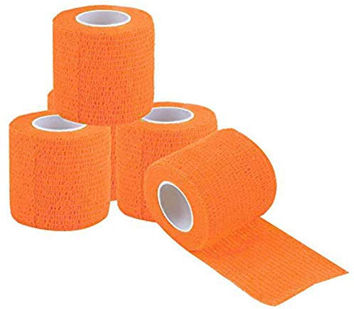 VGEBY1 Tape Bandage Verband, 5 Stücke Vliesstoff Wasserdichtes Selbstklebende Verband Selbsthaftende Vliesstoff Kohäsive Wickel Elastische Bandage für Sport Outdoor, 5cm x 4,5m (Orange)