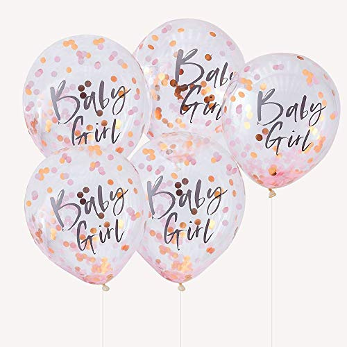Ginger Ray Ballons mit roségoldenem, glitzerndem Konfetti für Babyparty, Mädchen, dekorative Luftballons, Pink