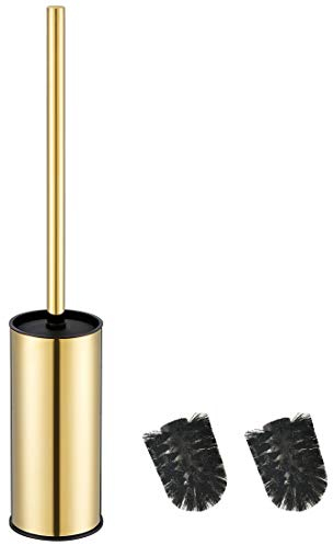 BGL Toilet Brush Holder - Stainless Steel Gold Round Freestanding Toilet Bowl Brush and Holder for Bathroom